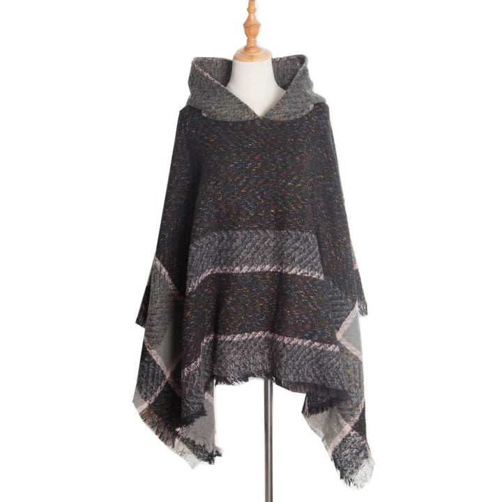 Olivenorma Cozy Herringbone Pullover Poncho Shawl - Black - image 20