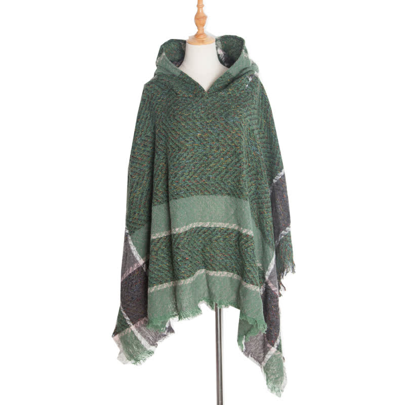 Olivenorma Cozy Herringbone Pullover Poncho Shawl - Green - image 12