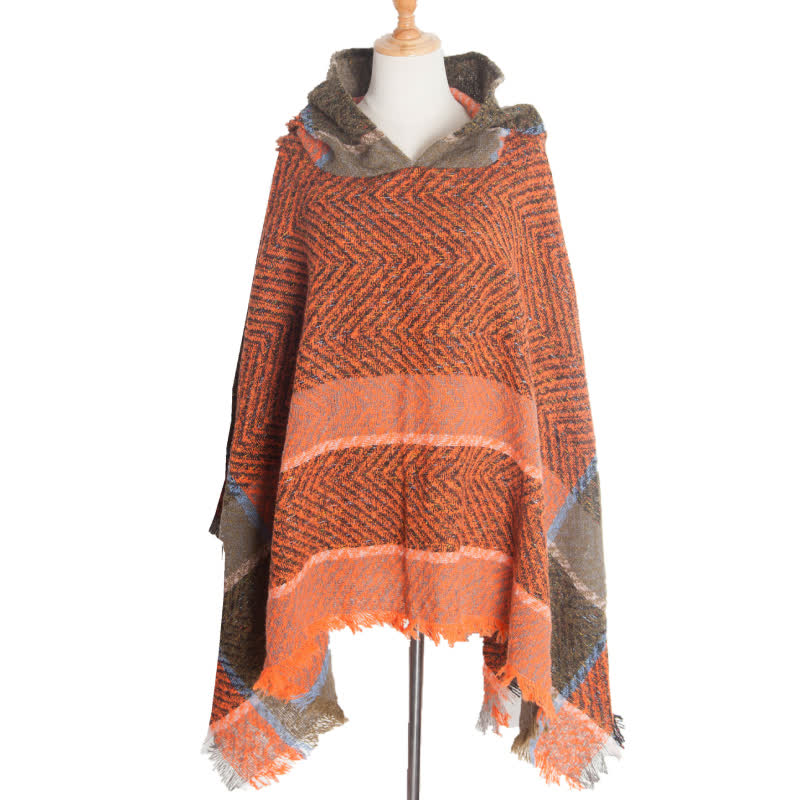 Olivenorma Cozy Herringbone Pullover Poncho Shawl - Orange - image 1
