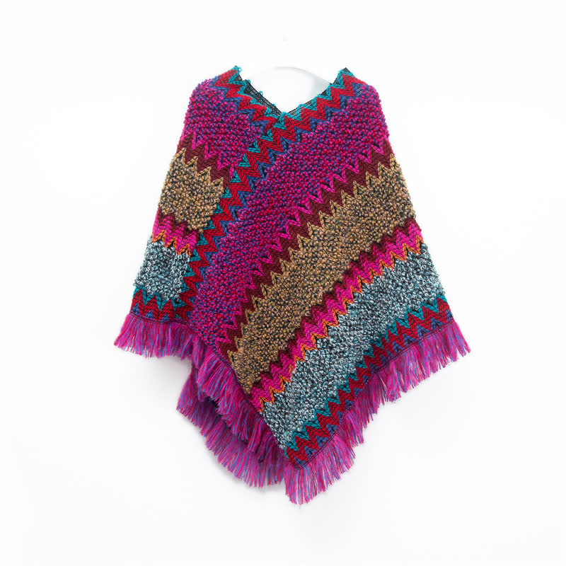 Olivenorma Boho Chic Fringe Wrap Shawl - Rose Red - image 10