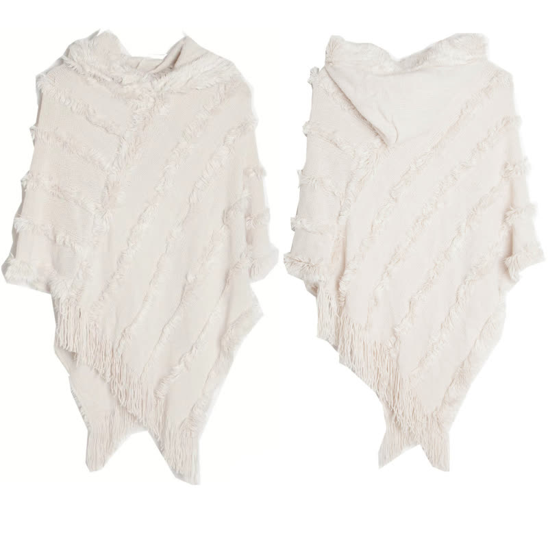 Olivenorma Solid Color Fringe Wrap Hat Cardigan Shawl - White - image 12