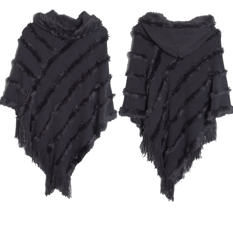 Olivenorma Solid Color Fringe Wrap Hat Cardigan Shawl - Gray - image 17