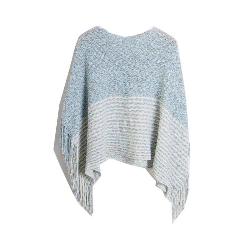 Olivenorma Striped Knit Pullover Shawl - Blue - image 1