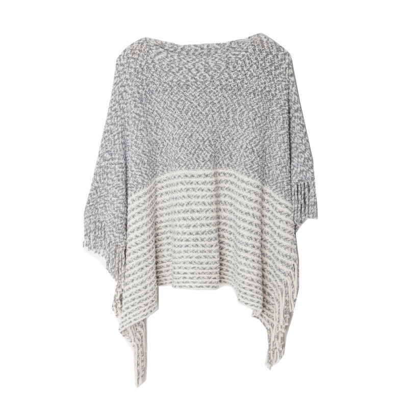 Olivenorma Striped Knit Pullover Shawl - Black - image 17