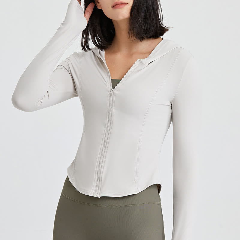 Olivenorma Long Sleeve Workout Tops Zip Up Yoga Tops Hoodies Jacket - White - XL - image 7