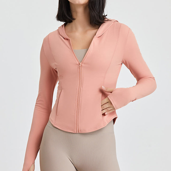 Olivenorma Long Sleeve Workout Tops Zip Up Yoga Tops Hoodies Jacket - Pink - XL - image 13