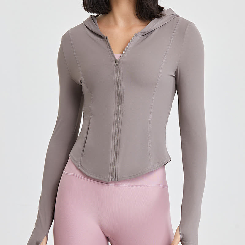 Olivenorma Long Sleeve Workout Tops Zip Up Yoga Tops Hoodies Jacket - RoseGrey - XL - image 17