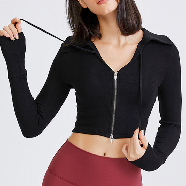 Olivenorma Women's Workout Yoga Jacket Lightweight Zip Up Cropped Athletic Hoodies - Black - L - image 7