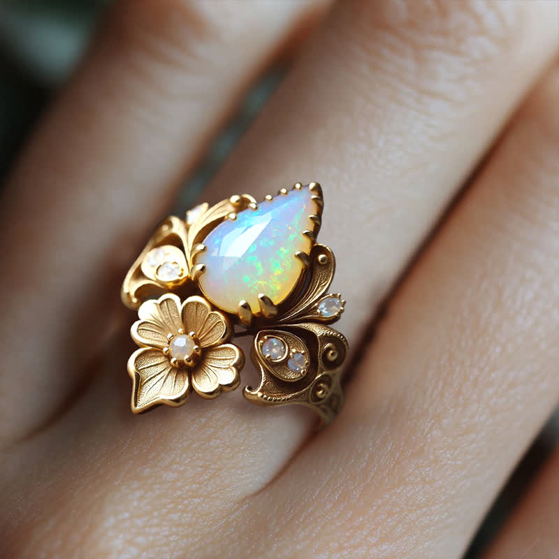 Olivenorma "Tears of the Sun" Fire Opal Flower Ring - image 1