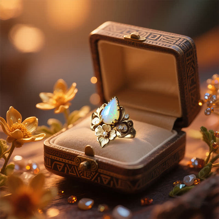 Olivenorma "Tears of the Sun" Fire Opal Flower Ring - image 2