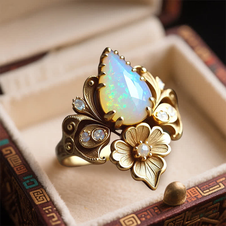 Olivenorma "Tears of the Sun" Fire Opal Flower Ring - image 3