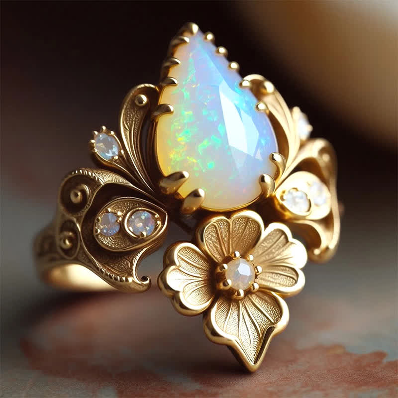Olivenorma "Tears of the Sun" Fire Opal Flower Ring - US 10 - image 0