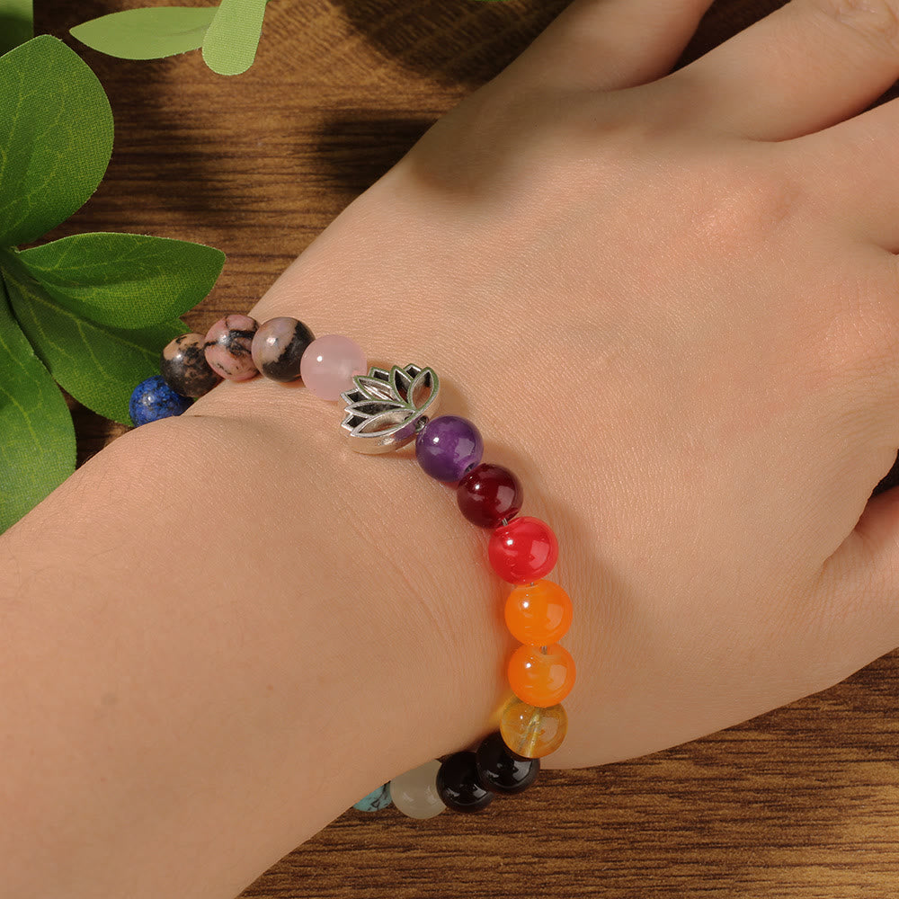 Olivenorma 7 Chakra Lotus Meditation Healing Gemstone Bracelet - image 1