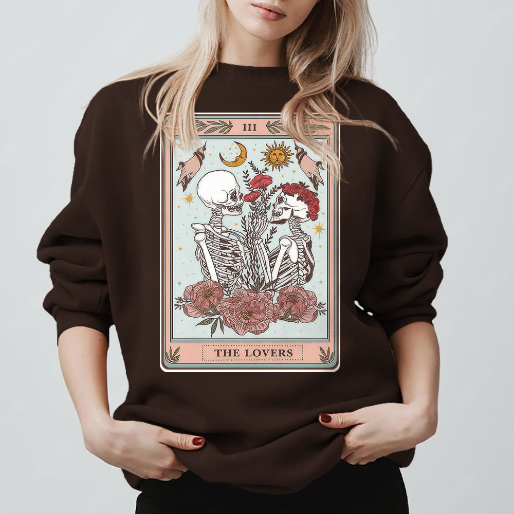 Olivenorma THE LOVER Skull Tarot Card Loose Fit Fleece Pullover Crewneck Sweatshirt - image 10