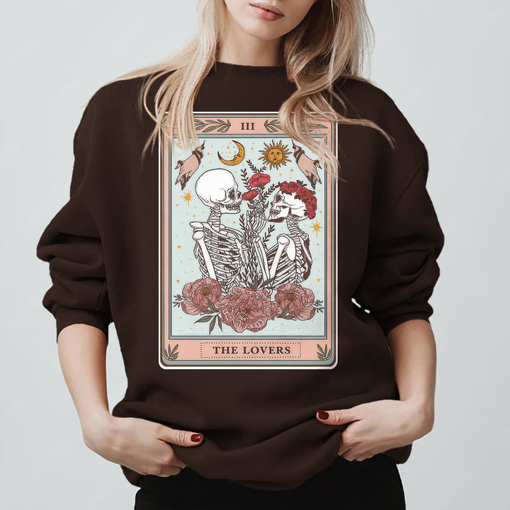 Olivenorma THE LOVER Skull Tarot Card Loose Fit Fleece Pullover Crewneck Sweatshirt - image 10