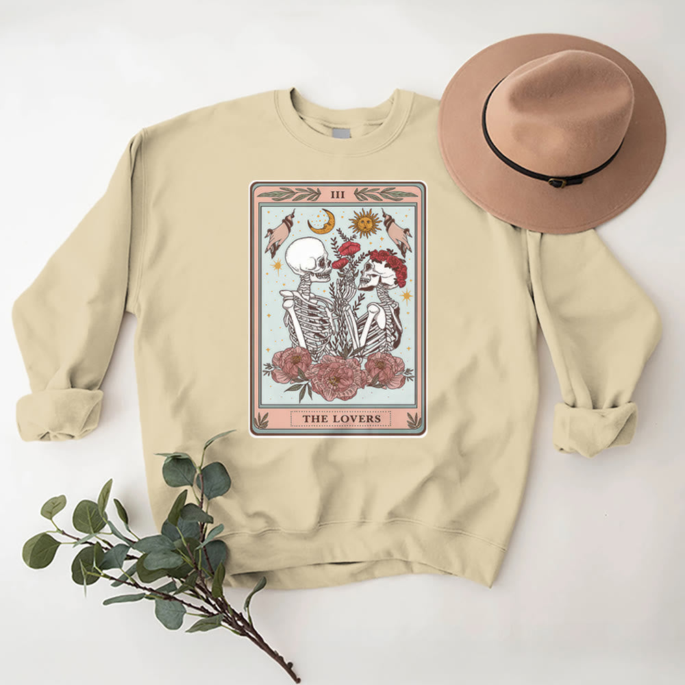 Olivenorma THE LOVER Skull Tarot Card Loose Fit Fleece Pullover Crewneck Sweatshirt - image 1