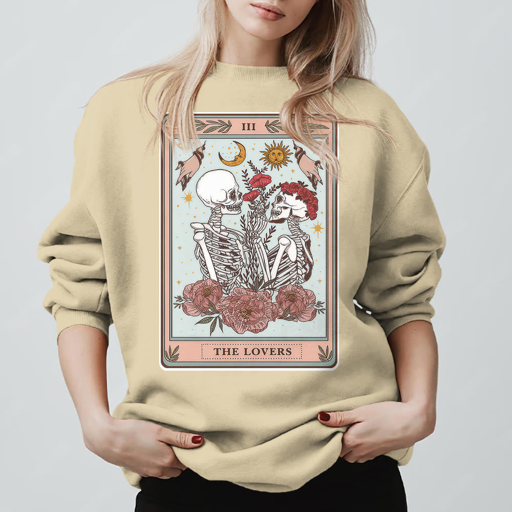 Olivenorma THE LOVER Skull Tarot Card Loose Fit Fleece Pullover Crewneck Sweatshirt - LightYellow - 2XL - image 0