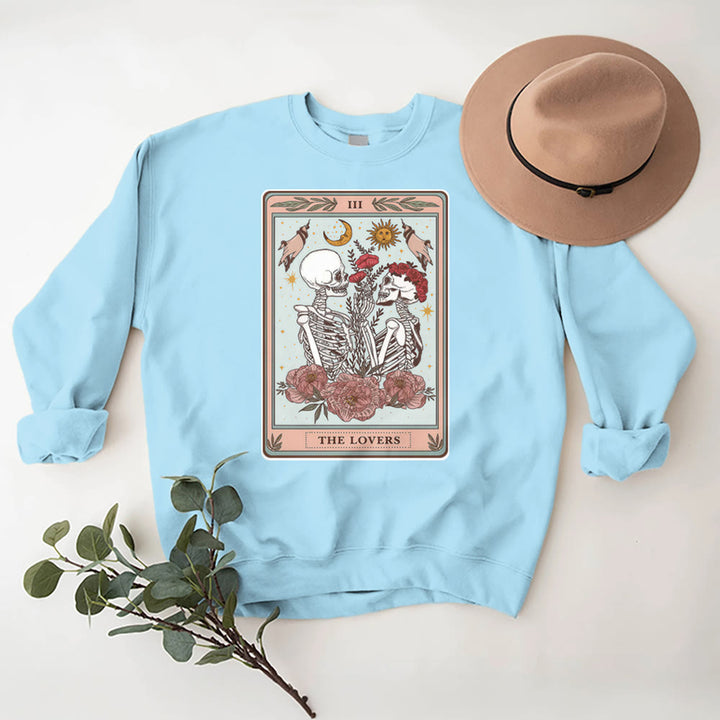 Olivenorma THE LOVER Skull Tarot Card Loose Fit Fleece Pullover Crewneck Sweatshirt - image 16