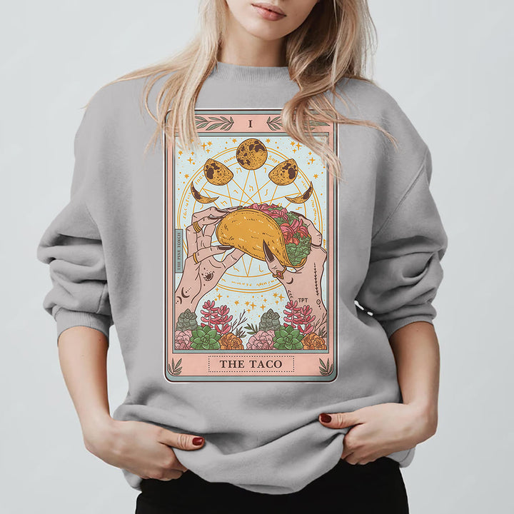 Olivenorma THE TACO Moon Phase Funny Tarot Card Fleece Loose Sweatshirt - Grey - 2XL - image 7