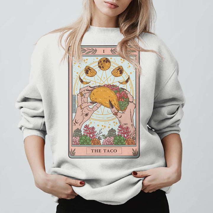 Olivenorma THE TACO Moon Phase Funny Tarot Card Fleece Loose Sweatshirt - White - 2XL - image 3