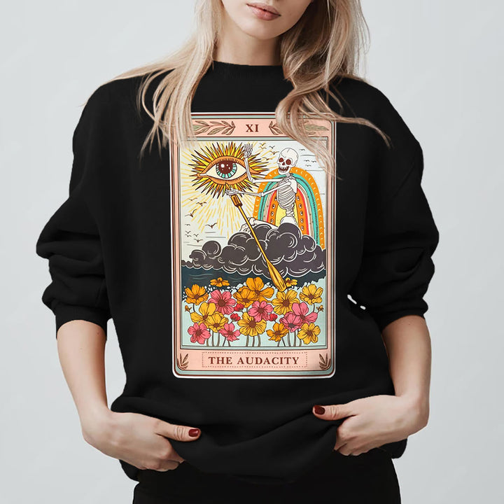 Olivenorma THE AUDACITY Skull Tarot Card Unisex Crewneck Pullover Sweatshirt - Black - 2XL - image 3