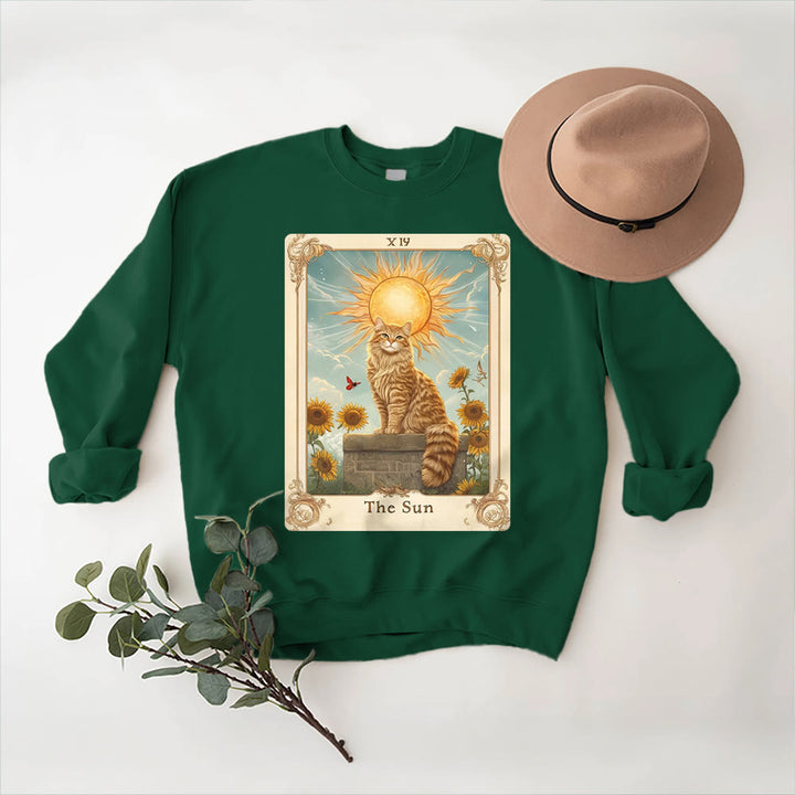 Olivenorma THE SUN Tarot Card Cat King Sunflowers Fleece Pullover Sweatshirt - image 14