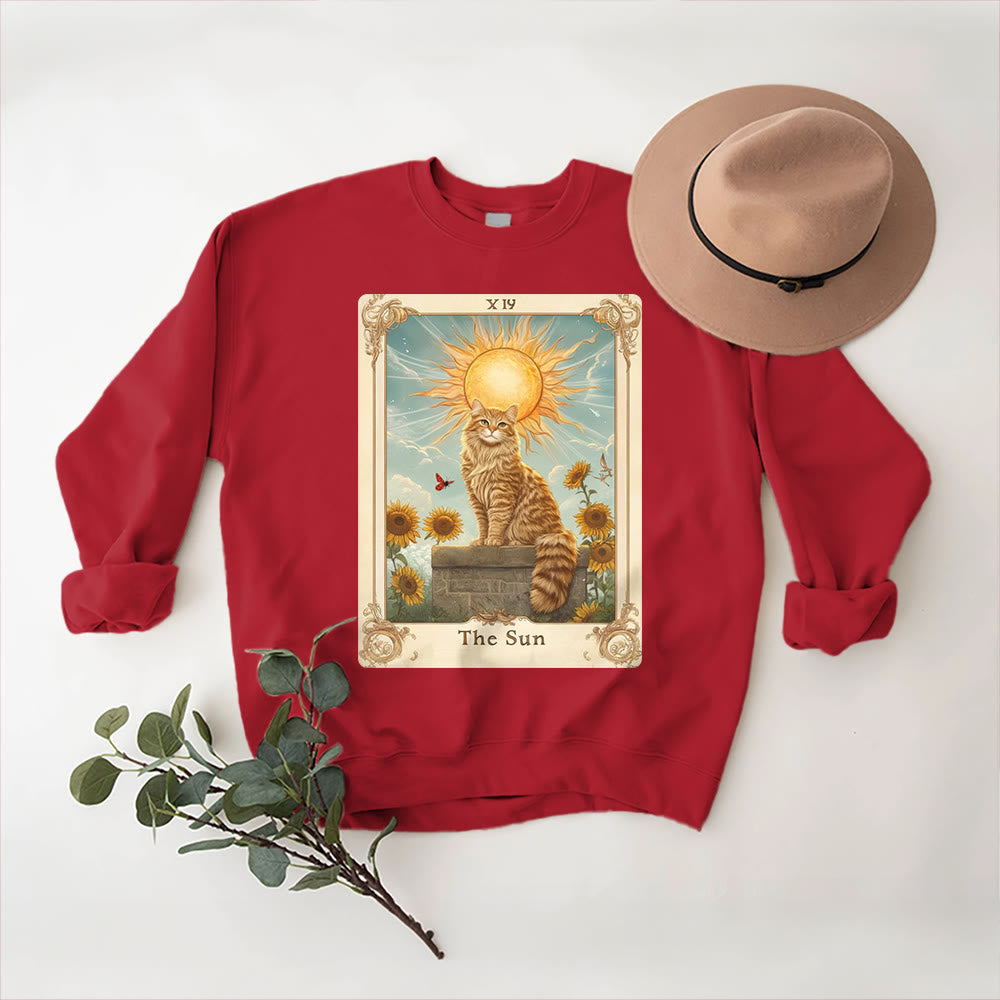 Olivenorma THE SUN Tarot Card Cat King Sunflowers Fleece Pullover Sweatshirt - image 12