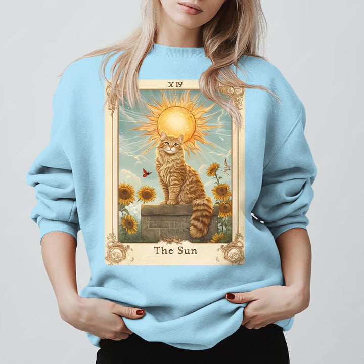 Olivenorma THE SUN Tarot Card Cat King Sunflowers Fleece Pullover Sweatshirt - Blue - 2XL - image 15