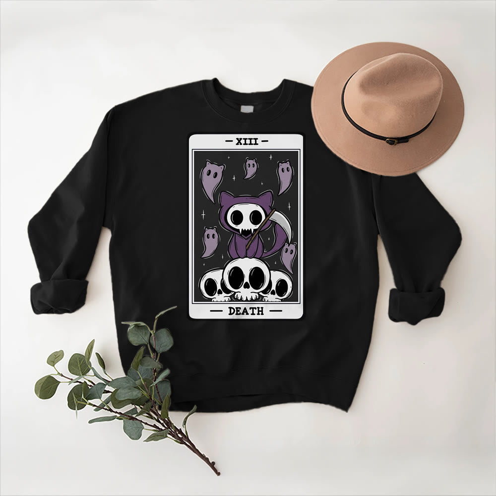 Olivenorma DEATH Skeleton Ghosts Tarot Card Long Sleeve Tee Fleece Sweatshirt - image 1