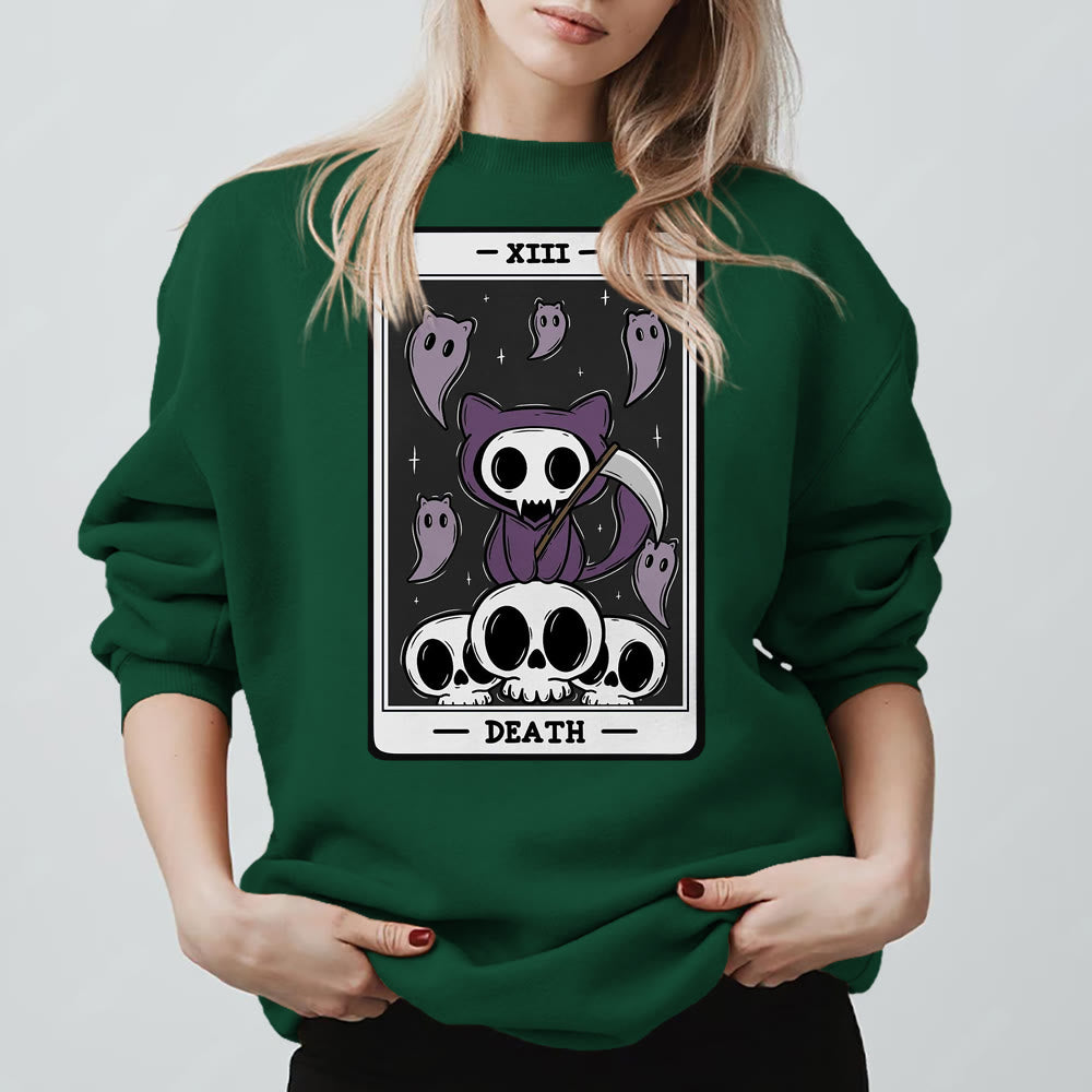 Olivenorma DEATH Skeleton Ghosts Tarot Card Long Sleeve Tee Fleece Sweatshirt - Green - 2XL - image 13