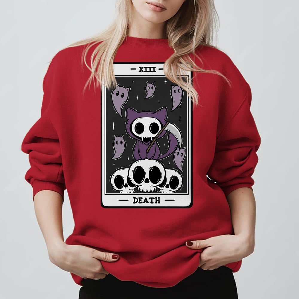 Olivenorma DEATH Skeleton Ghosts Tarot Card Long Sleeve Tee Fleece Sweatshirt - Red - 2XL - image 11