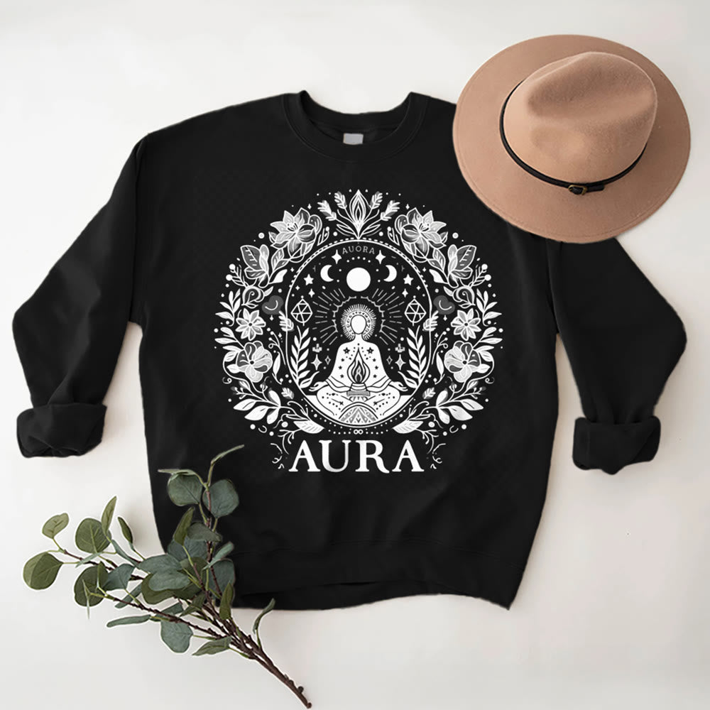 Olivenorma AURA Meditation Sweatshirt Long Sleeve Fleece Crewneck Pullover Sweatshirt - Black - 2XL - image 13