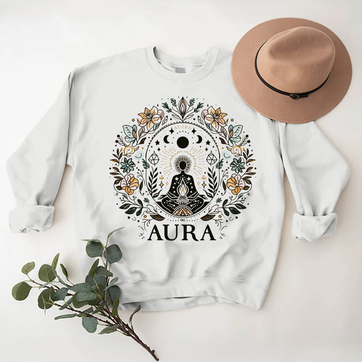 Olivenorma AURA Meditation Sweatshirt Long Sleeve Fleece Crewneck Pullover Sweatshirt - White - 2XL - image 0