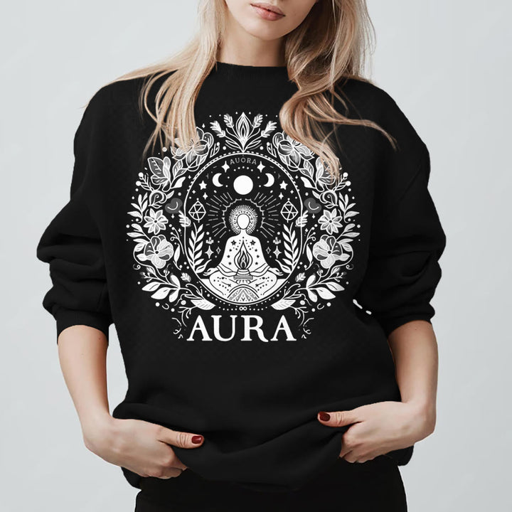 Olivenorma AURA Meditation Sweatshirt Long Sleeve Fleece Crewneck Pullover Sweatshirt - Black - 2XL - image 13