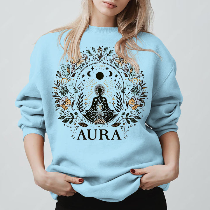 Olivenorma AURA Meditation Sweatshirt Long Sleeve Fleece Crewneck Pullover Sweatshirt - Blue - 2XL - image 7