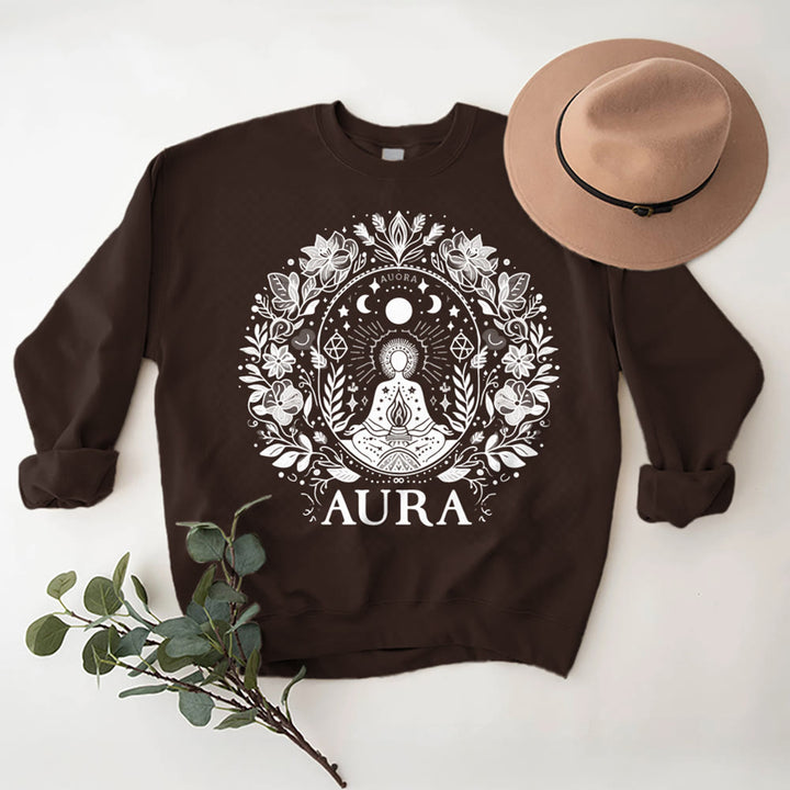 Olivenorma AURA Meditation Sweatshirt Long Sleeve Fleece Crewneck Pullover Sweatshirt - Brown - 2XL - image 15