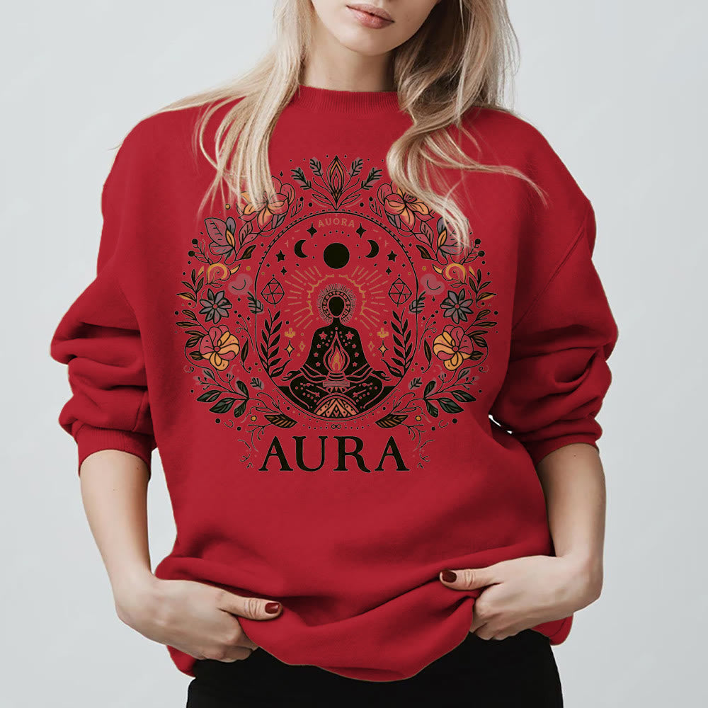 Olivenorma AURA Meditation Sweatshirt Long Sleeve Fleece Crewneck Pullover Sweatshirt - Red - 2XL - image 9
