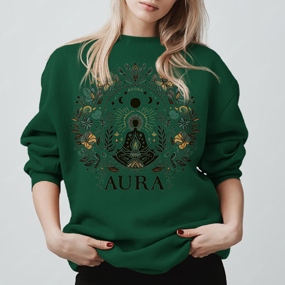 Olivenorma AURA Meditation Sweatshirt Long Sleeve Fleece Crewneck Pullover Sweatshirt - Green - 2XL - image 11