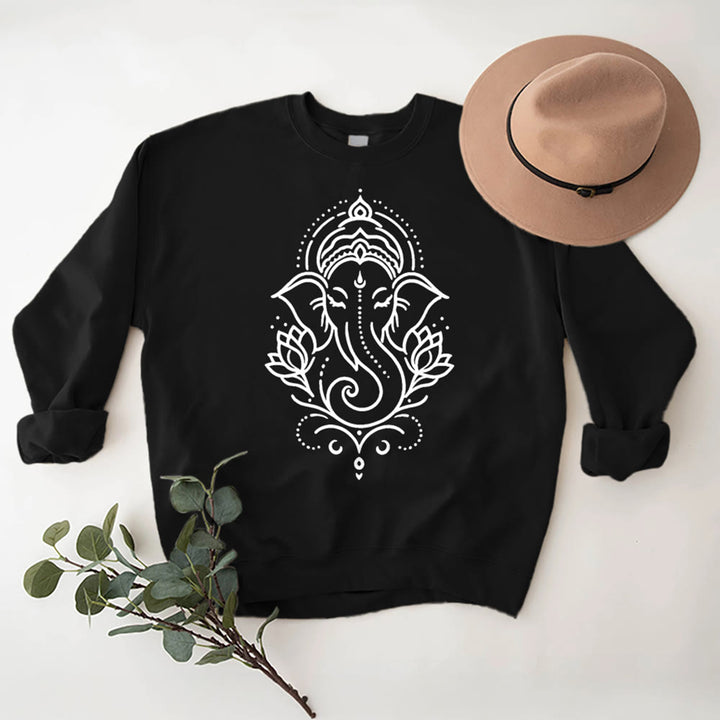 Olivenorma Peaceful Elephant Lotus Meditation Fleece Tee Inspiritual Pullover Sweatshirt - Black - 2XL - image 5