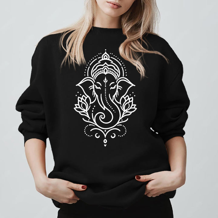 Olivenorma Peaceful Elephant Ganesha Lotus Meditation Fleece Tee Inspiritual Pullover Sweatshirt - Black - 2XL - image 5