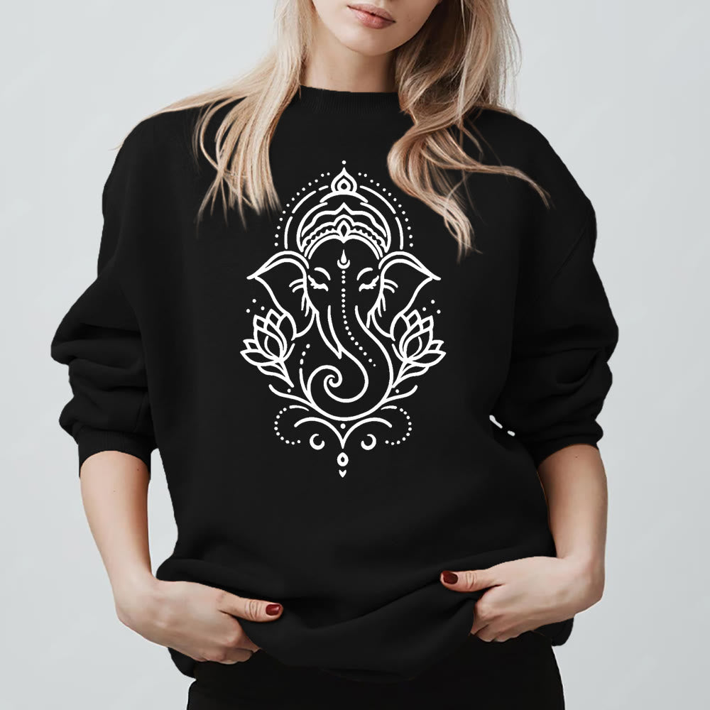 Olivenorma Peaceful Elephant Ganesha Lotus Meditation Fleece Tee Inspiritual Pullover Sweatshirt - Black - 2XL - image 5