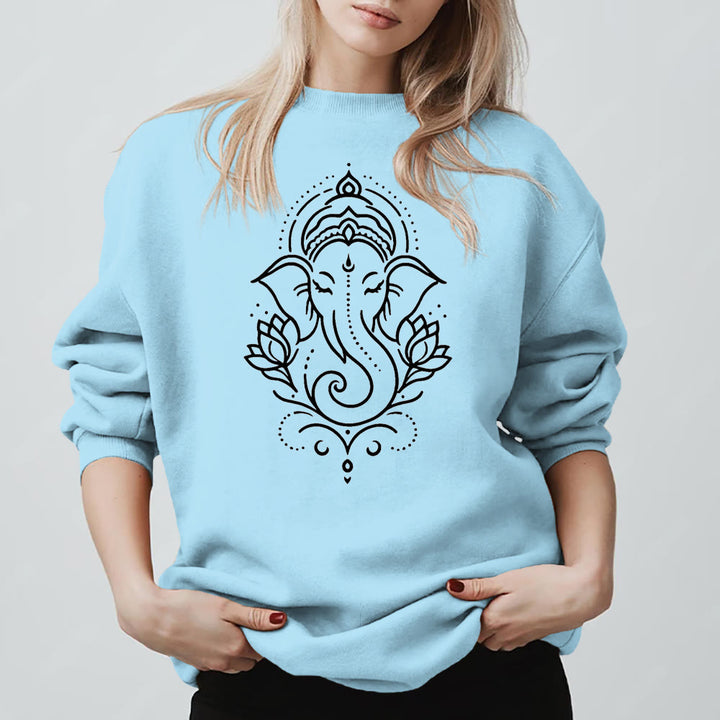 Olivenorma Peaceful Elephant Ganesha Lotus Meditation Fleece Tee Inspiritual Pullover Sweatshirt - Blue - 2XL - image 0