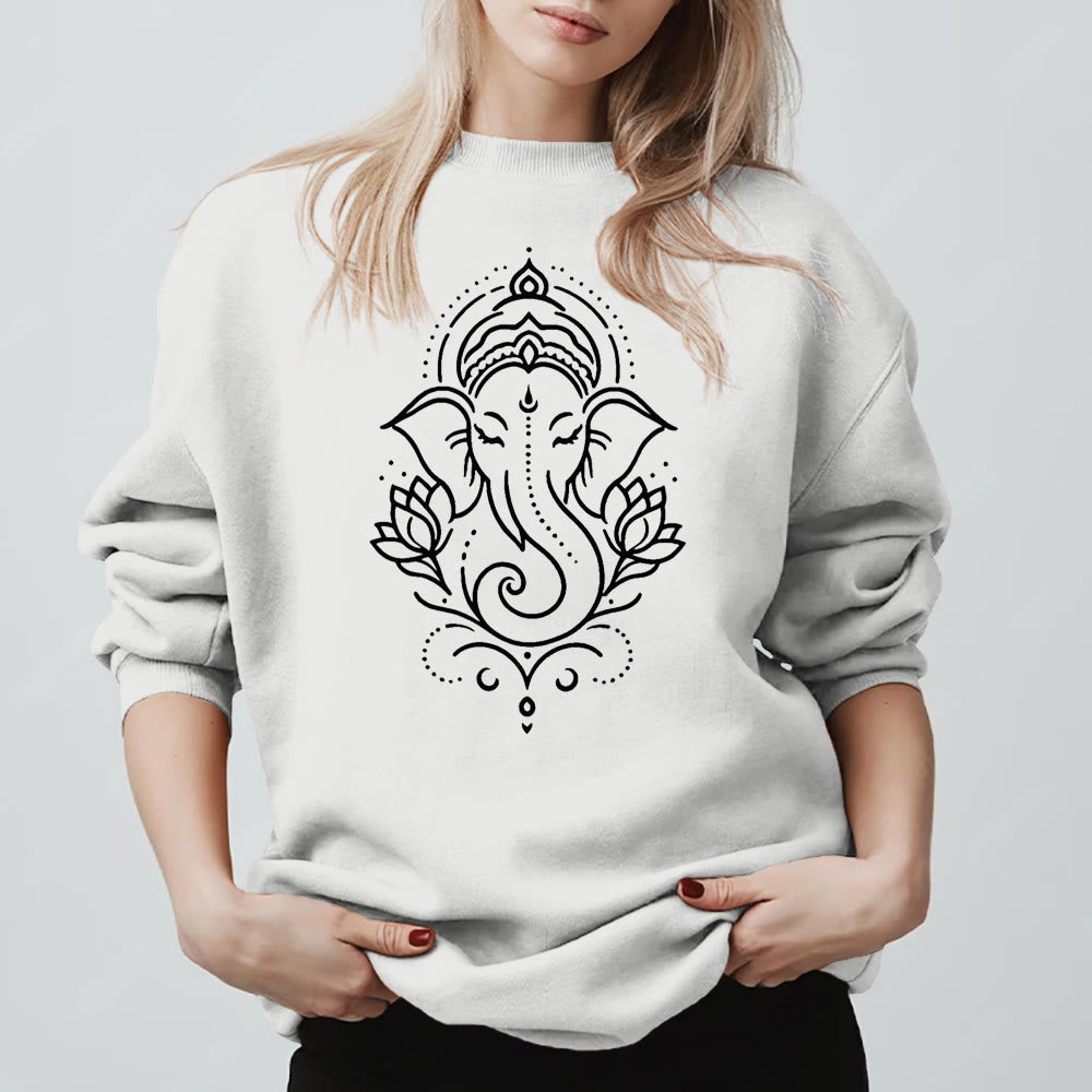 Olivenorma Peaceful Elephant Ganesha Lotus Meditation Fleece Tee Inspiritual Pullover Sweatshirt - White - 2XL - image 3