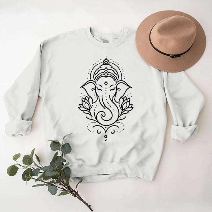 Olivenorma Peaceful Elephant Ganesha Lotus Meditation Fleece Tee Inspiritual Pullover Sweatshirt - image 4