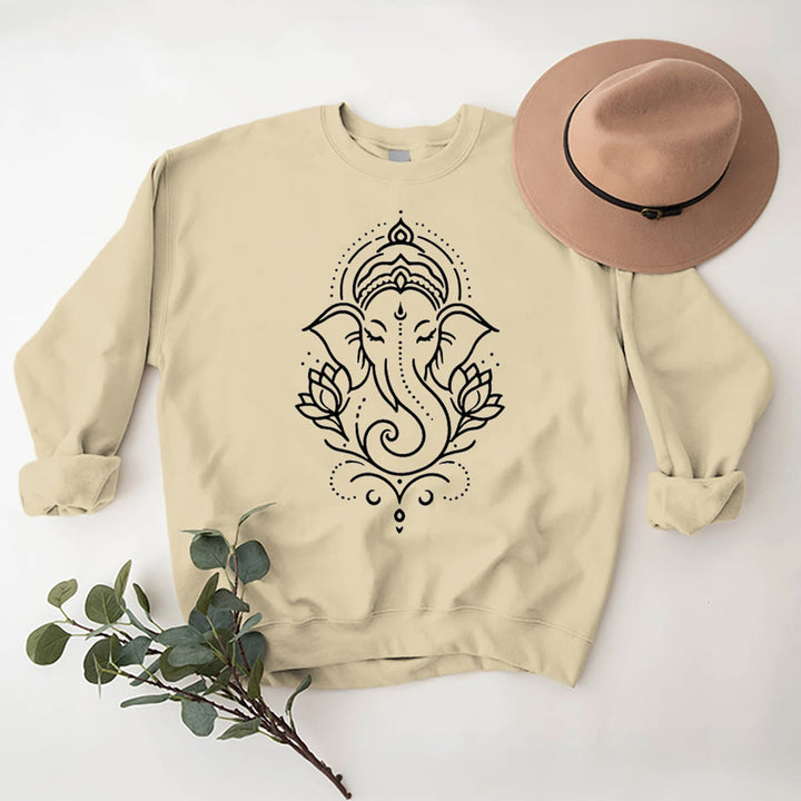 Olivenorma Peaceful Elephant Ganesha Lotus Meditation Fleece Tee Inspiritual Pullover Sweatshirt - image 12