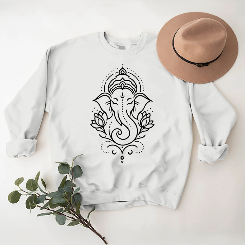 Olivenorma Peaceful Elephant Ganesha Lotus Meditation Fleece Tee Inspiritual Pullover Sweatshirt - image 4