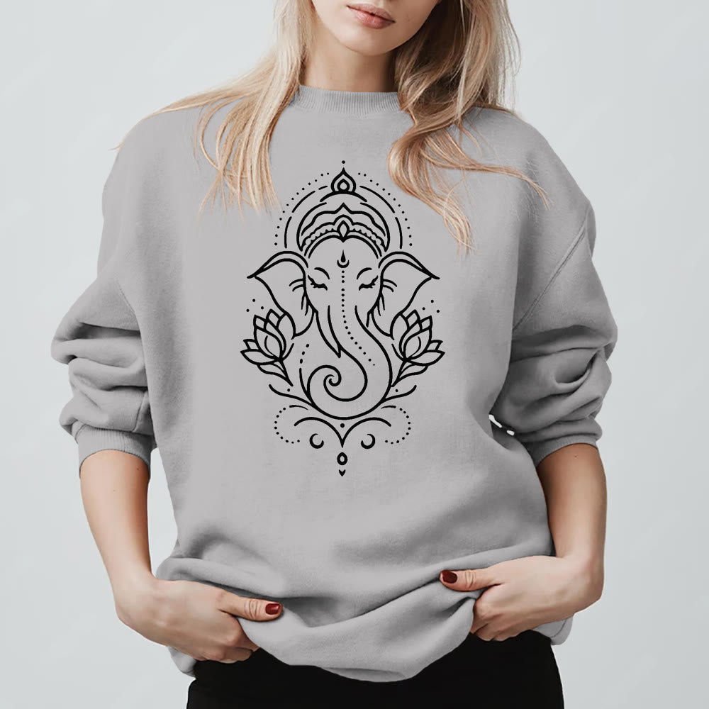Olivenorma Peaceful Elephant Ganesha Lotus Meditation Fleece Tee Inspiritual Pullover Sweatshirt - Grey - 2XL - image 7