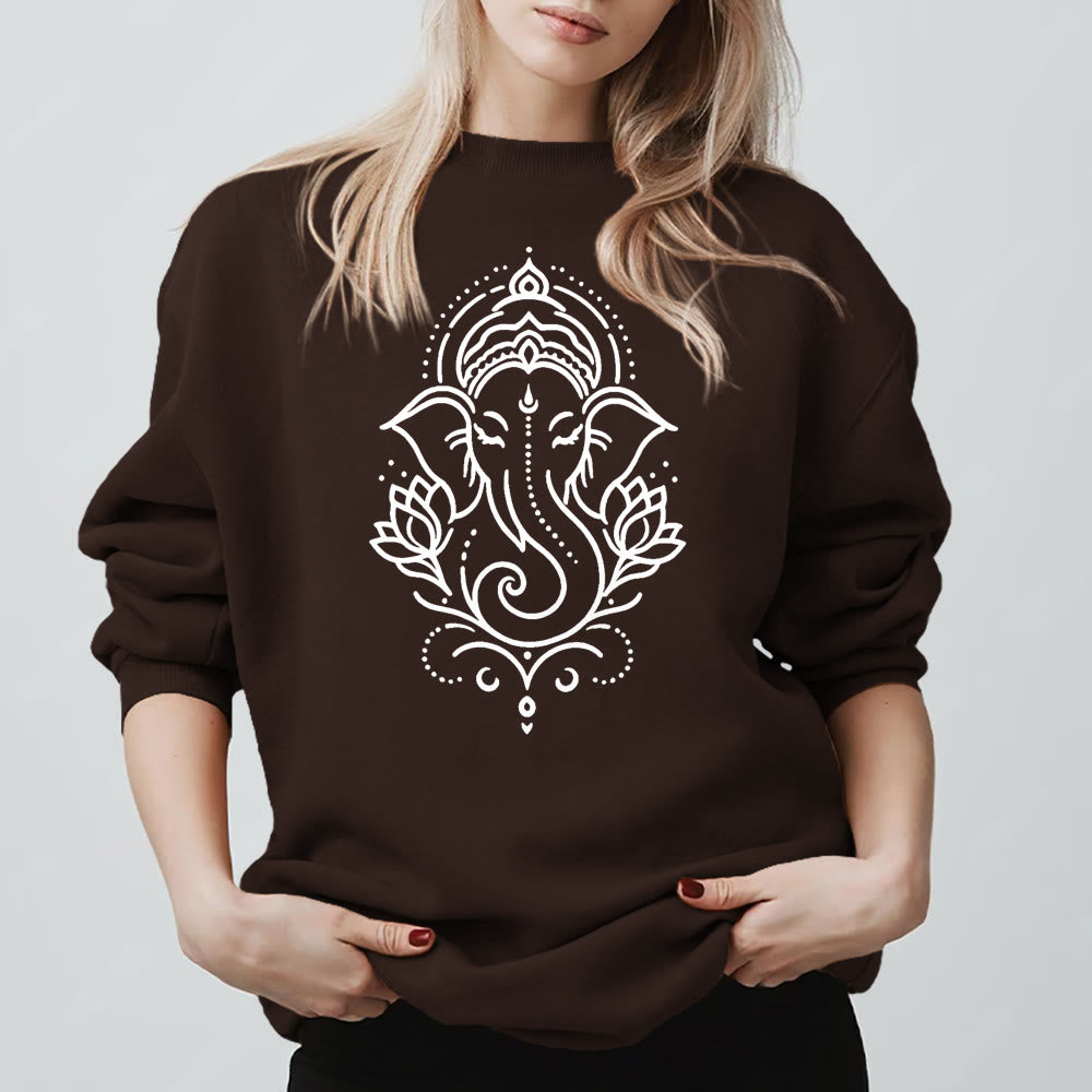 Olivenorma Peaceful Elephant Ganesha Lotus Meditation Fleece Tee Inspiritual Pullover Sweatshirt - Brown - 2XL - image 9