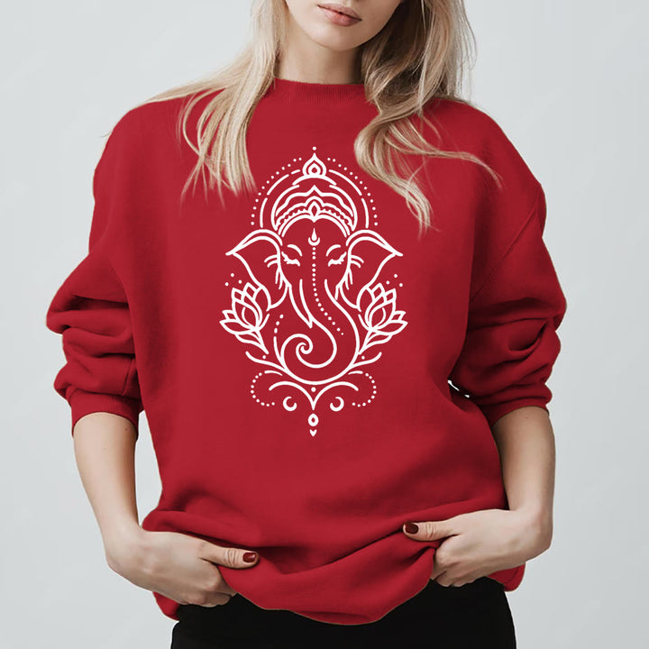 Olivenorma Peaceful Elephant Ganesha Lotus Meditation Fleece Tee Inspiritual Pullover Sweatshirt - Red - 2XL - image 13