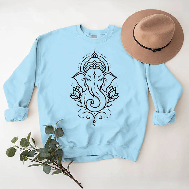 Olivenorma Peaceful Elephant Ganesha Lotus Meditation Fleece Tee Inspiritual Pullover Sweatshirt - image 1